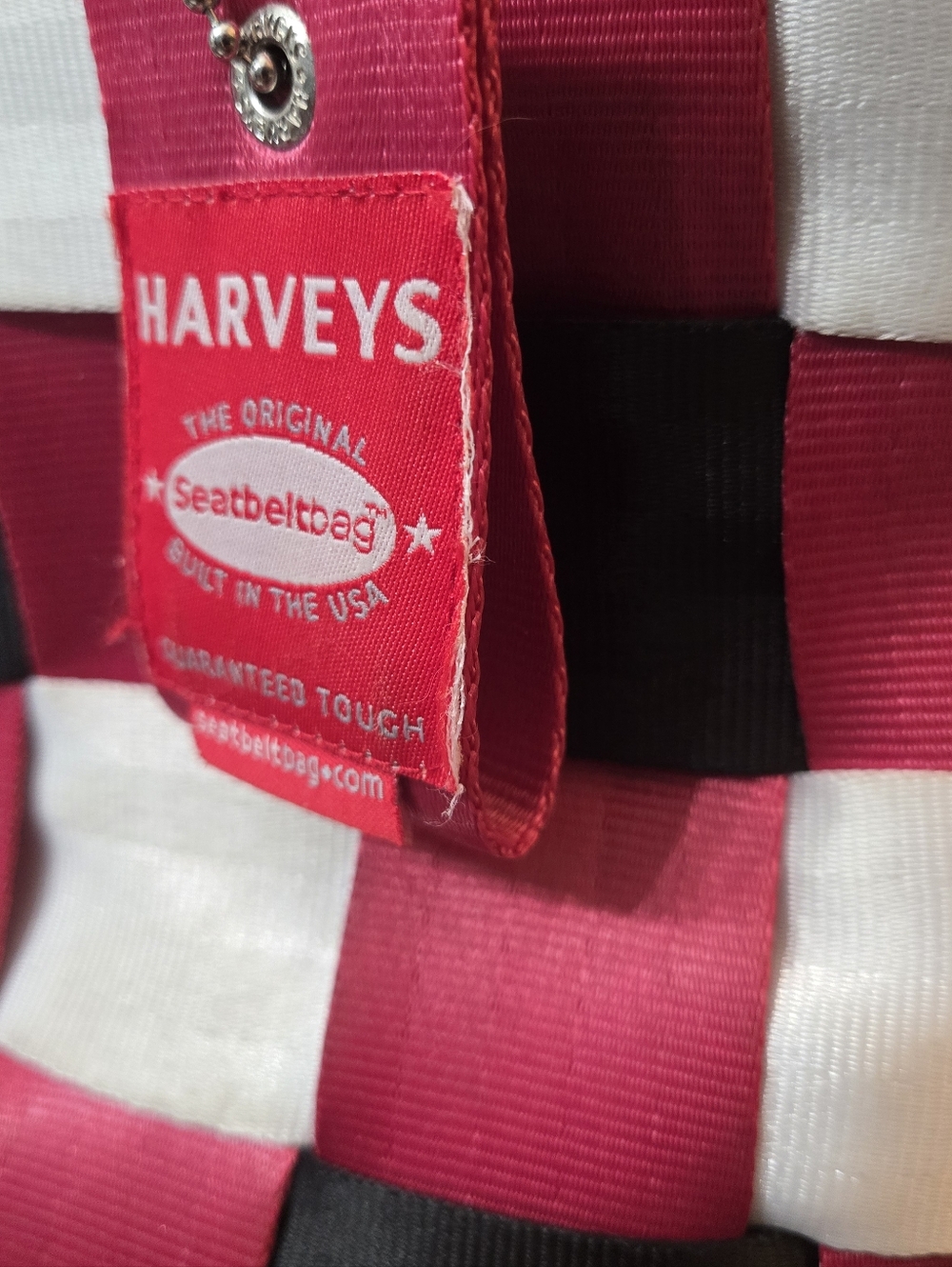 Harveys Seatbelt Bag•Limited Edition 2000s Circa Pink Black White Woven Text Bag - Picture 3 of 16